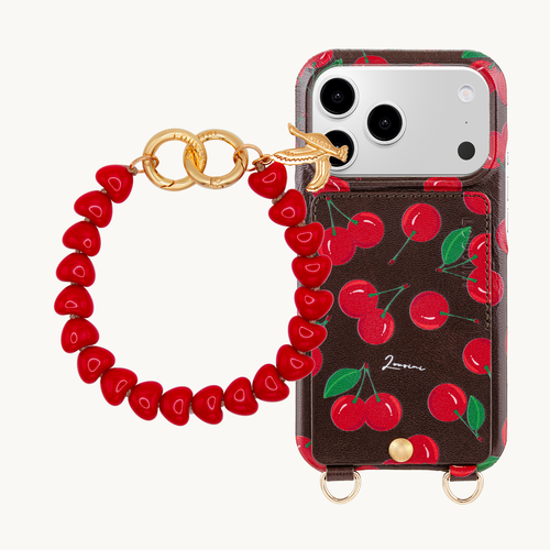 iPhone Leather Case LOU Cherry & TINY CUORE Red Bracelet 