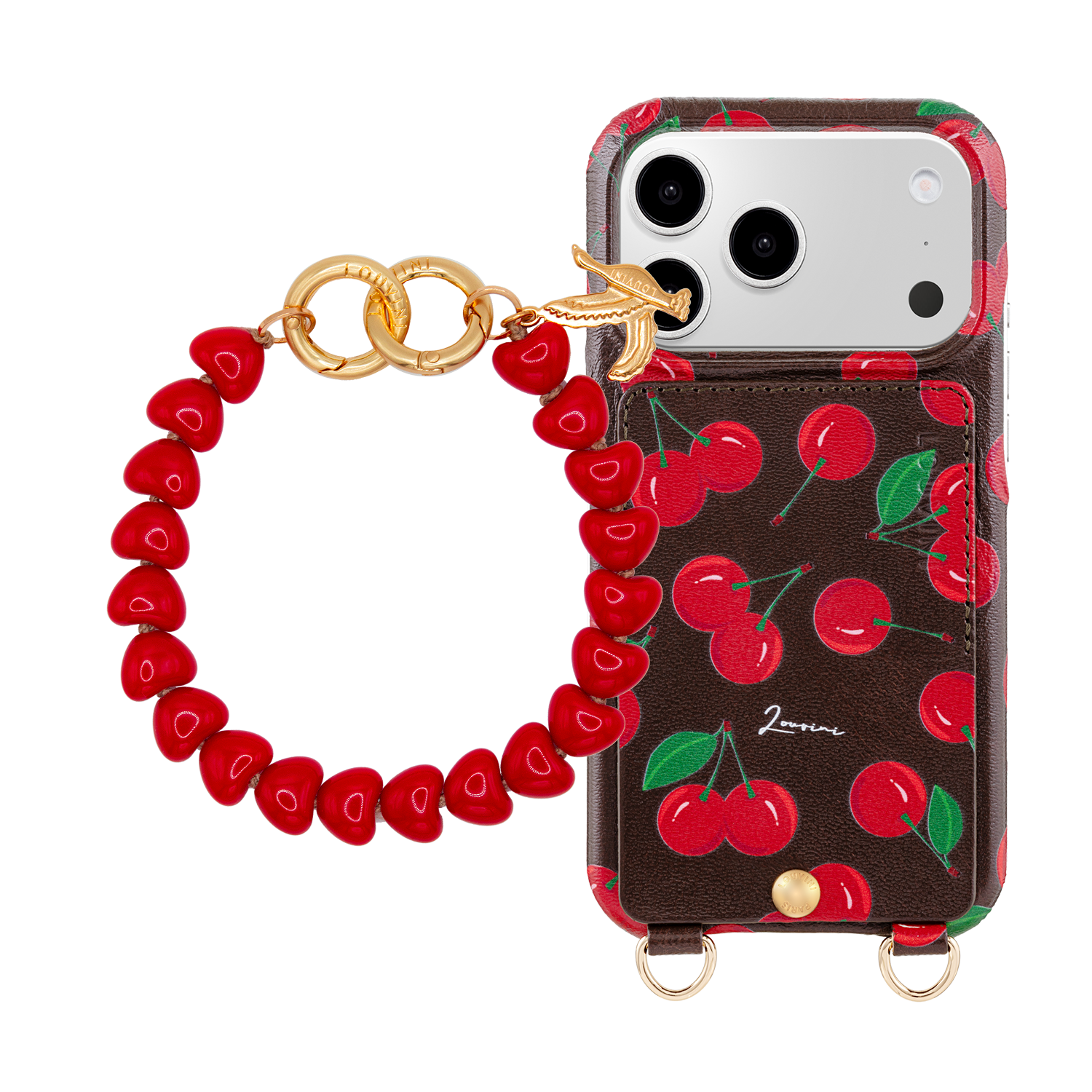 iPhone Leather Case LOU Cherry & TINY CUORE Red Bracelet 