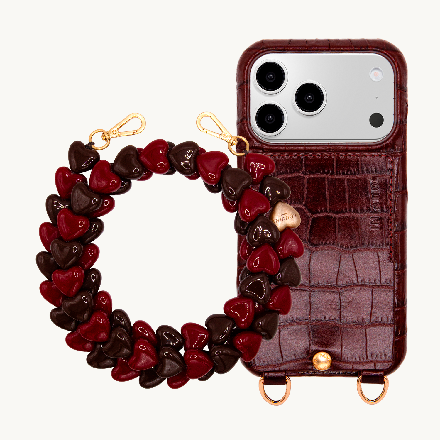 LOU Crocodile Brown iPhone Case & CUORE Burgundy-Brown Chain