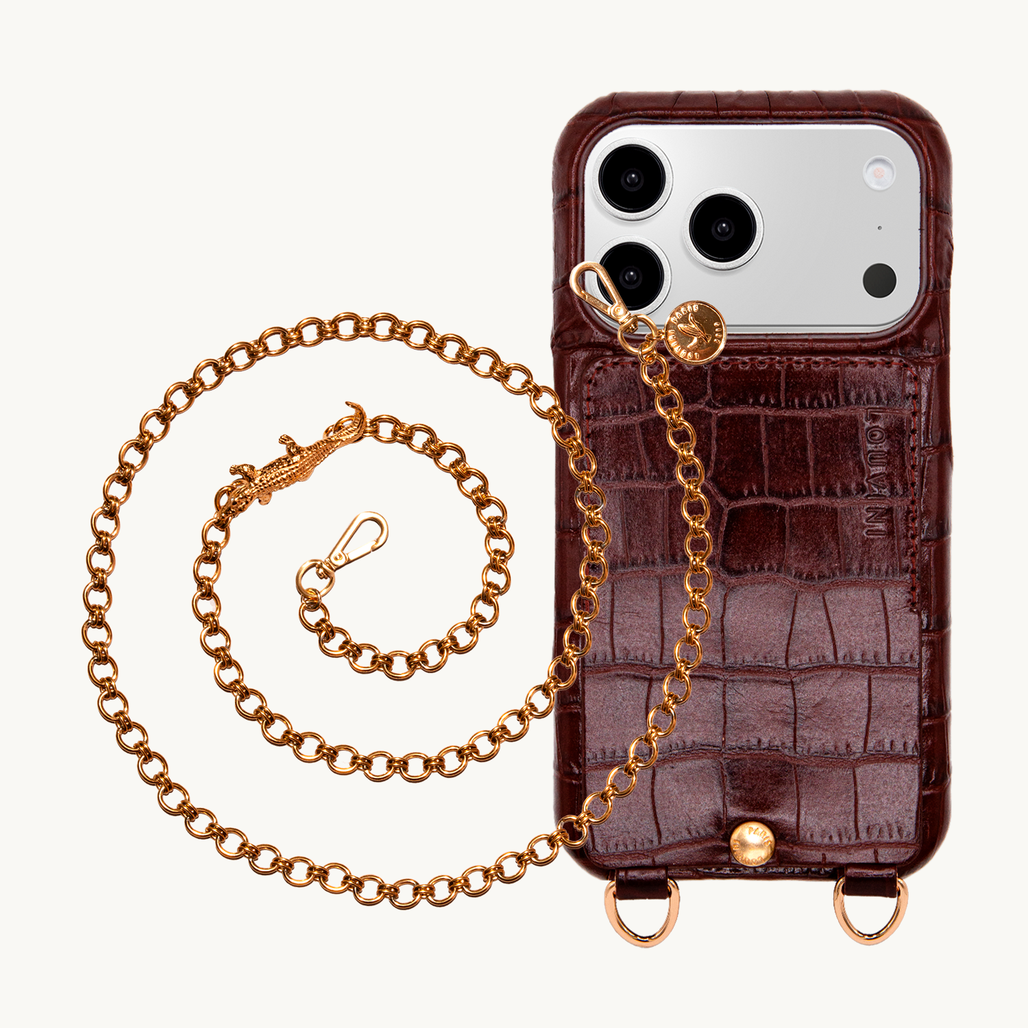 LOU Crocodile Brown Iphone Case & DALIA Crocodile Chain