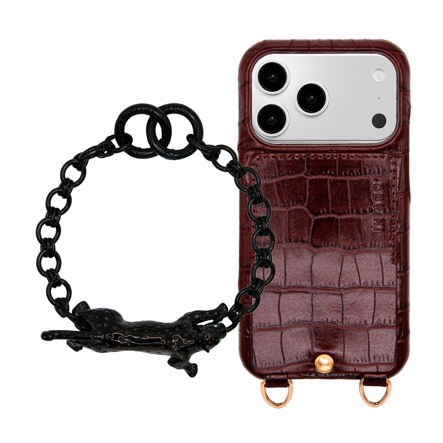 LOU Crocodile Brown Iphone Case & PETIT DALIA Leopard Black Bracelet