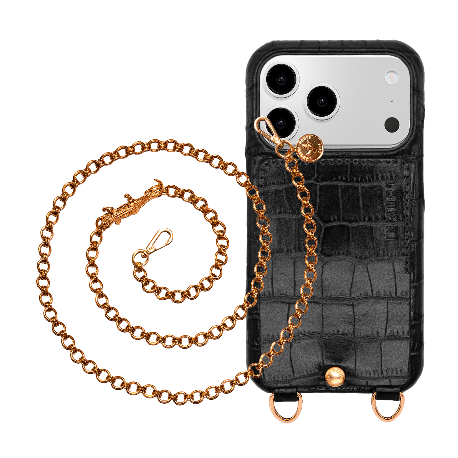 LOU Crocodile Black Iphone Case & DALIA Crocodile Chain