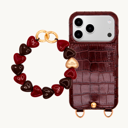 LOU Crocodile Brown iPhone Case & PETIT CUORE Bordeaux-Brown Strap