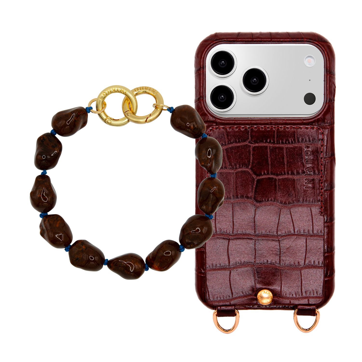 LOU Crocodile Brown iPhone case & PETIT ROMY Dark Brown wristband