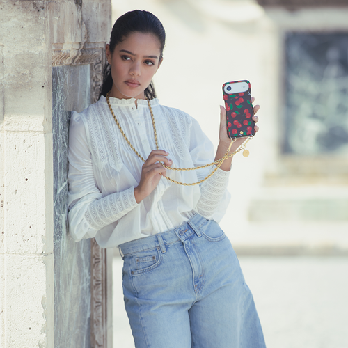 Leather iPhone Case with wallet and loops LOU - Cherries