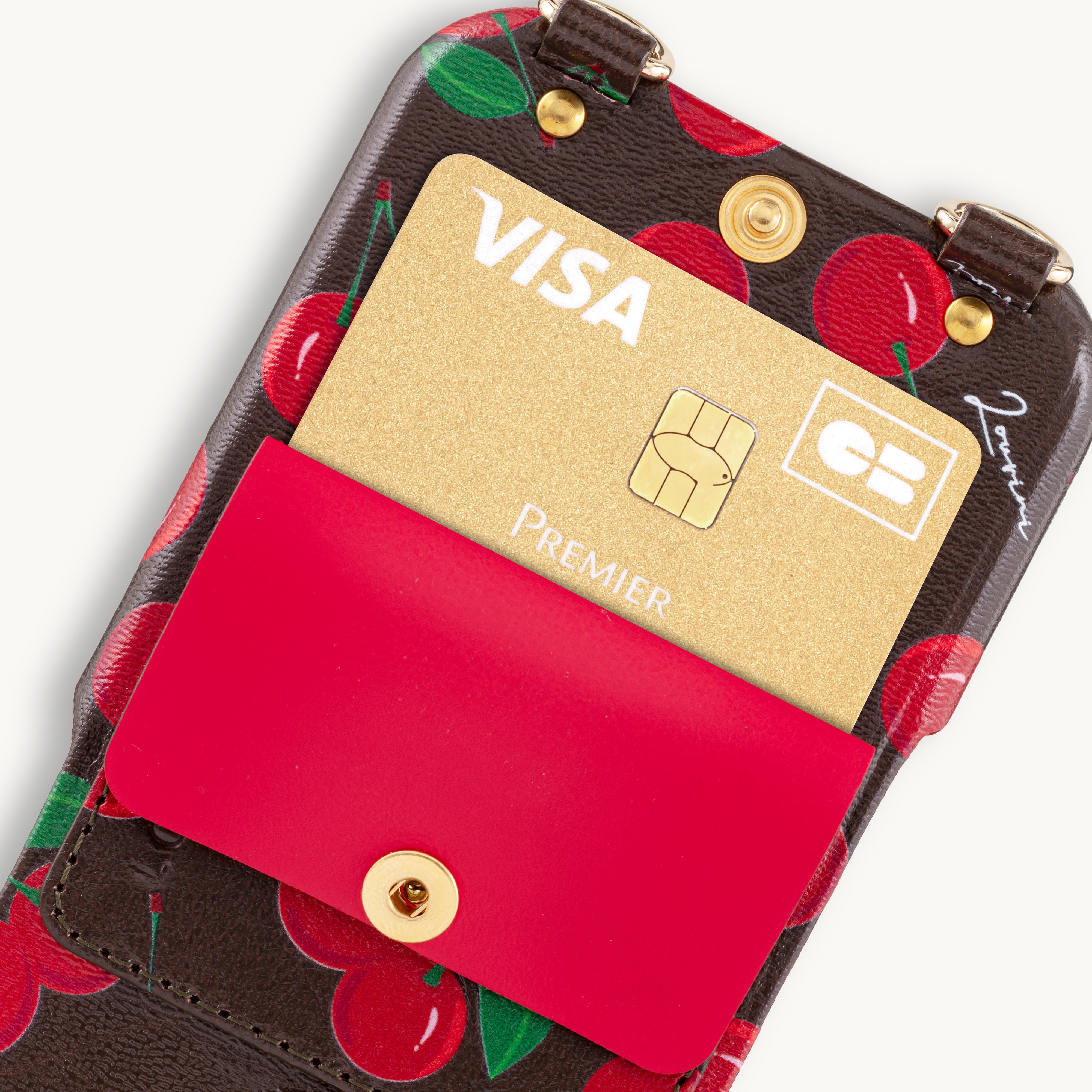 iPhone Leather Case with wallet and loops LOU - Cherries