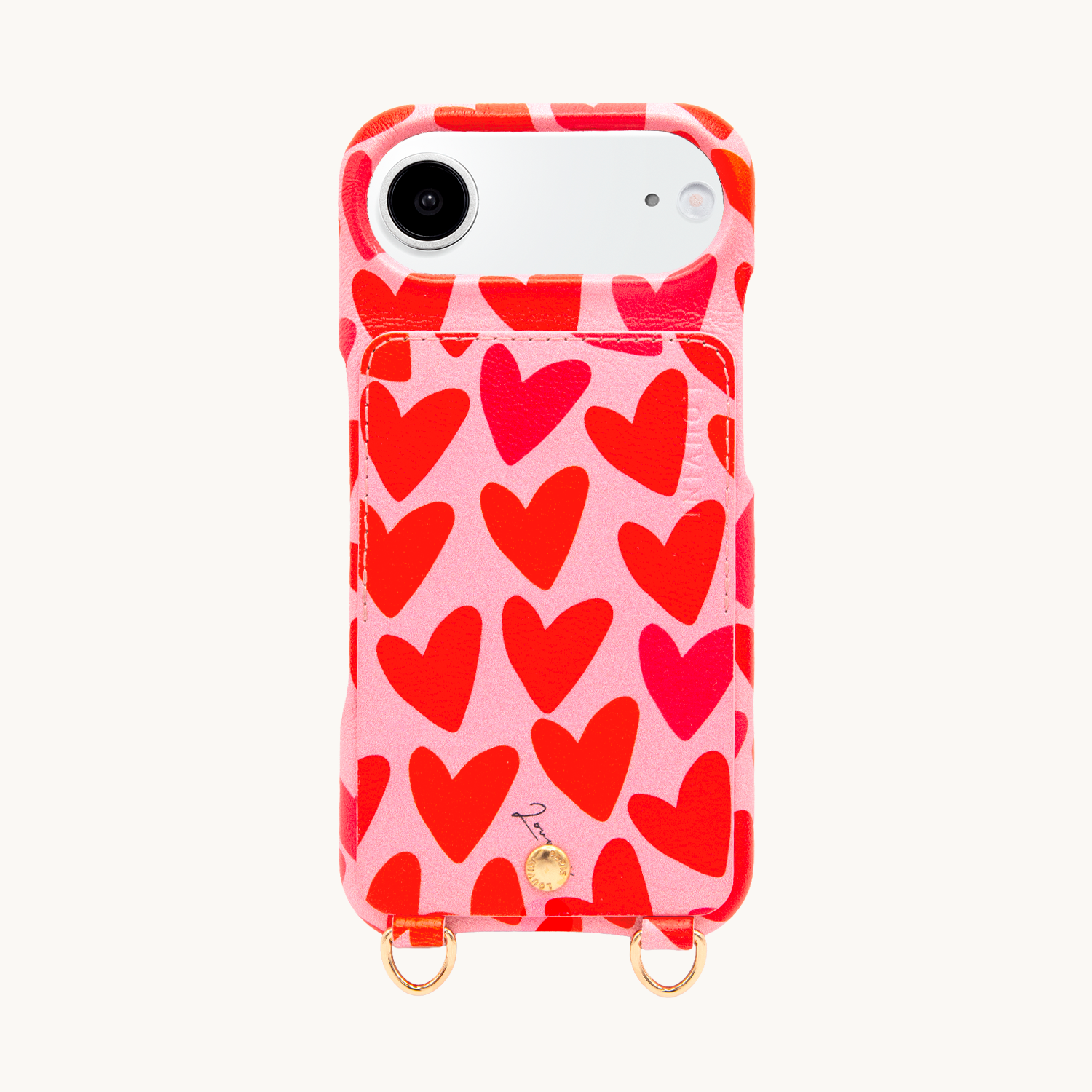 Leather iPhone case with wallet and loops LOU - Hearts