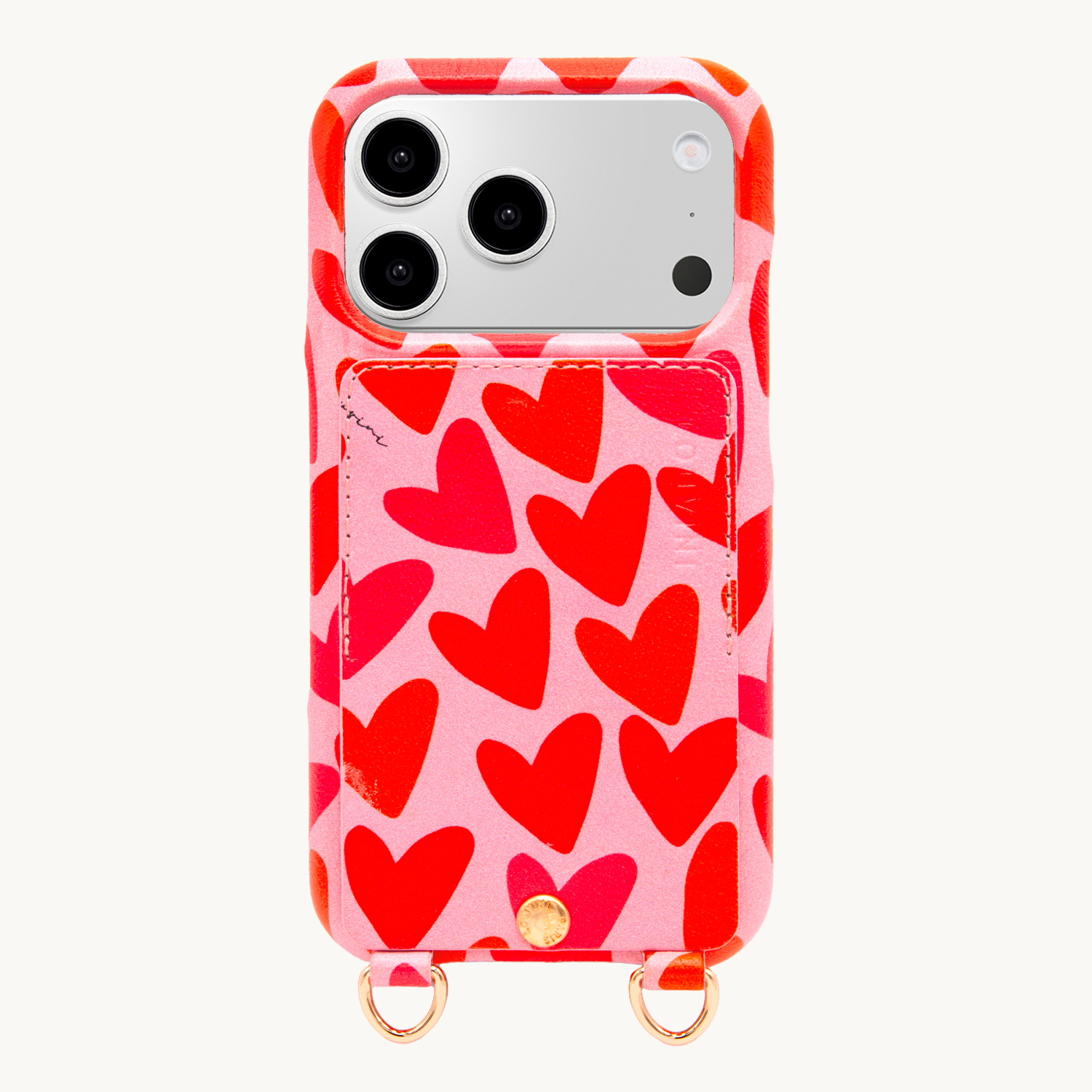 Leather iPhone case with wallet and loops LOU - Hearts