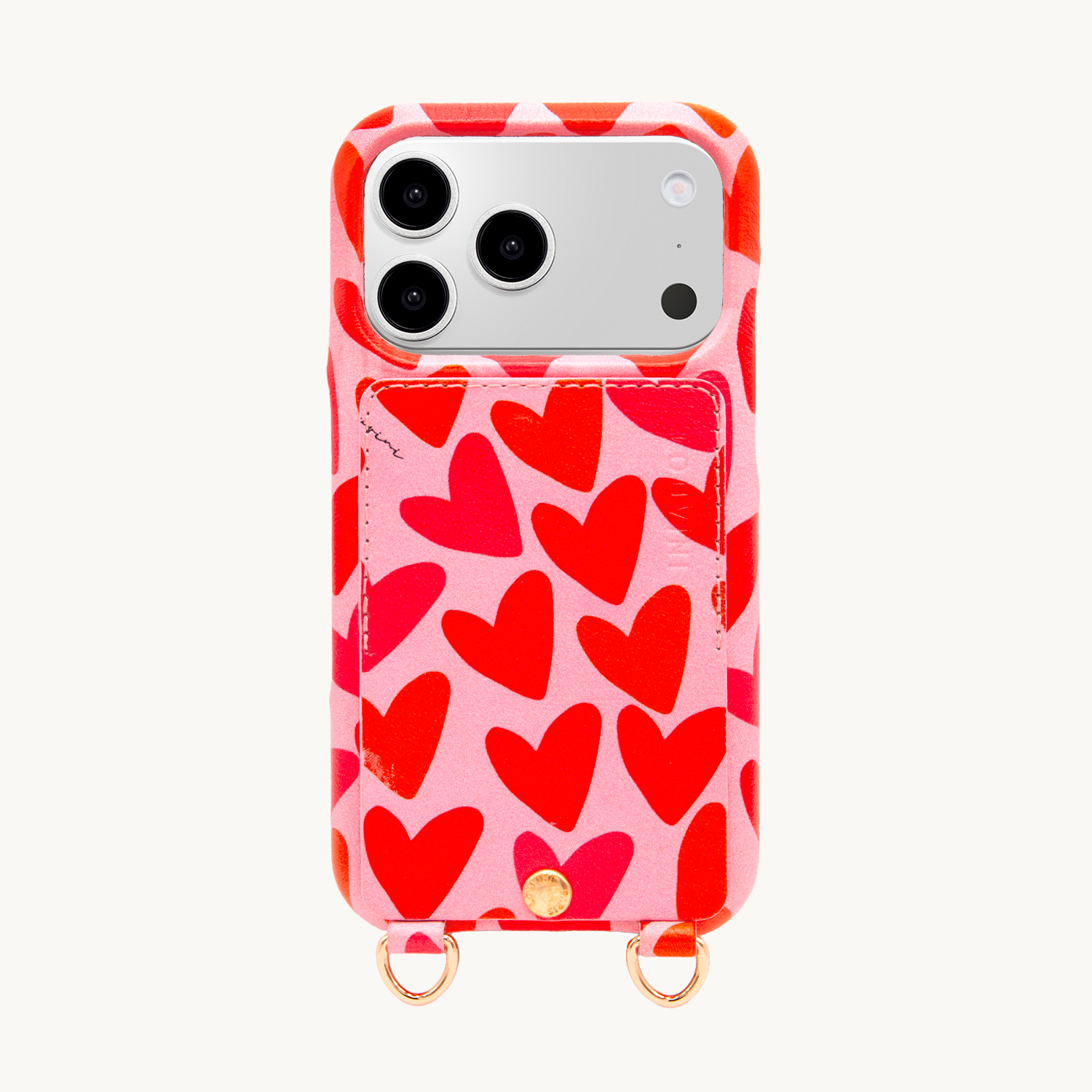 Leather iPhone case with wallet and loops LOU - Hearts