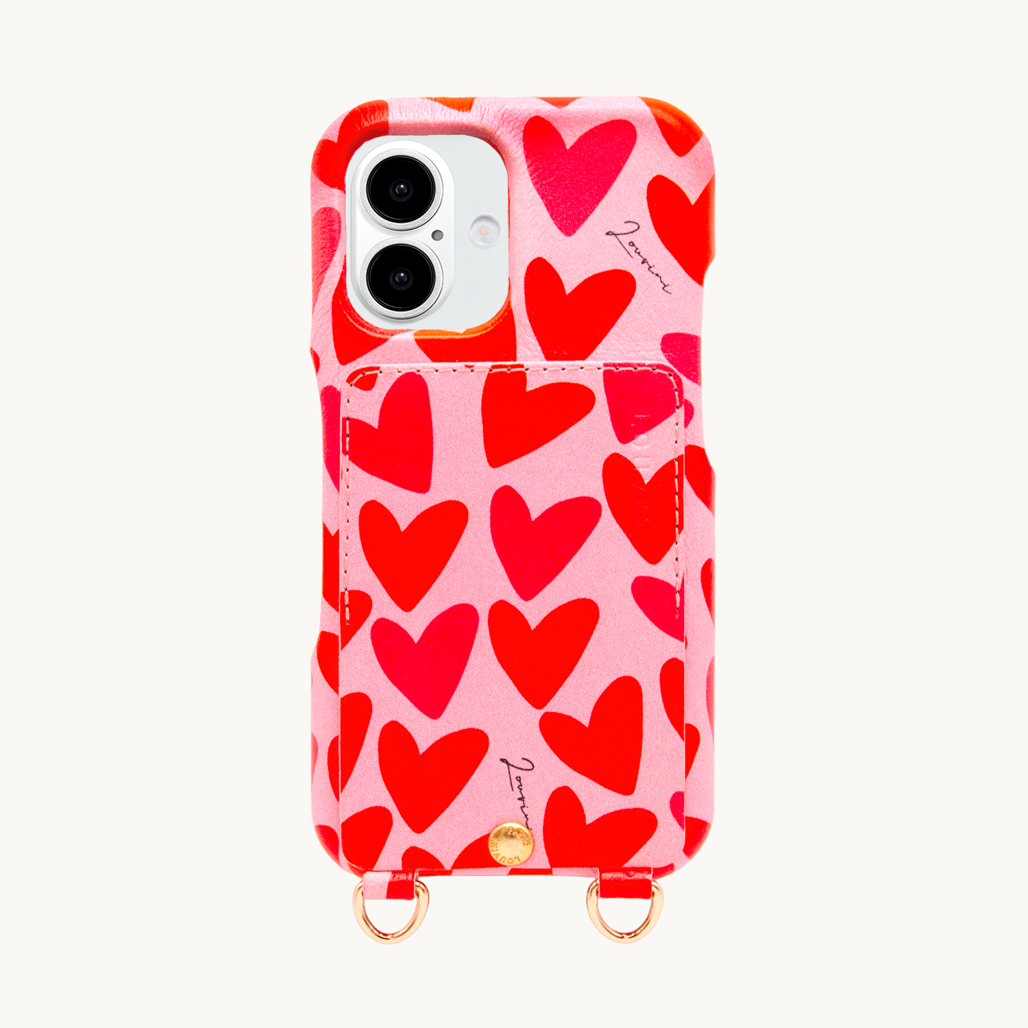 Leather iPhone case with wallet and loops LOU - Hearts