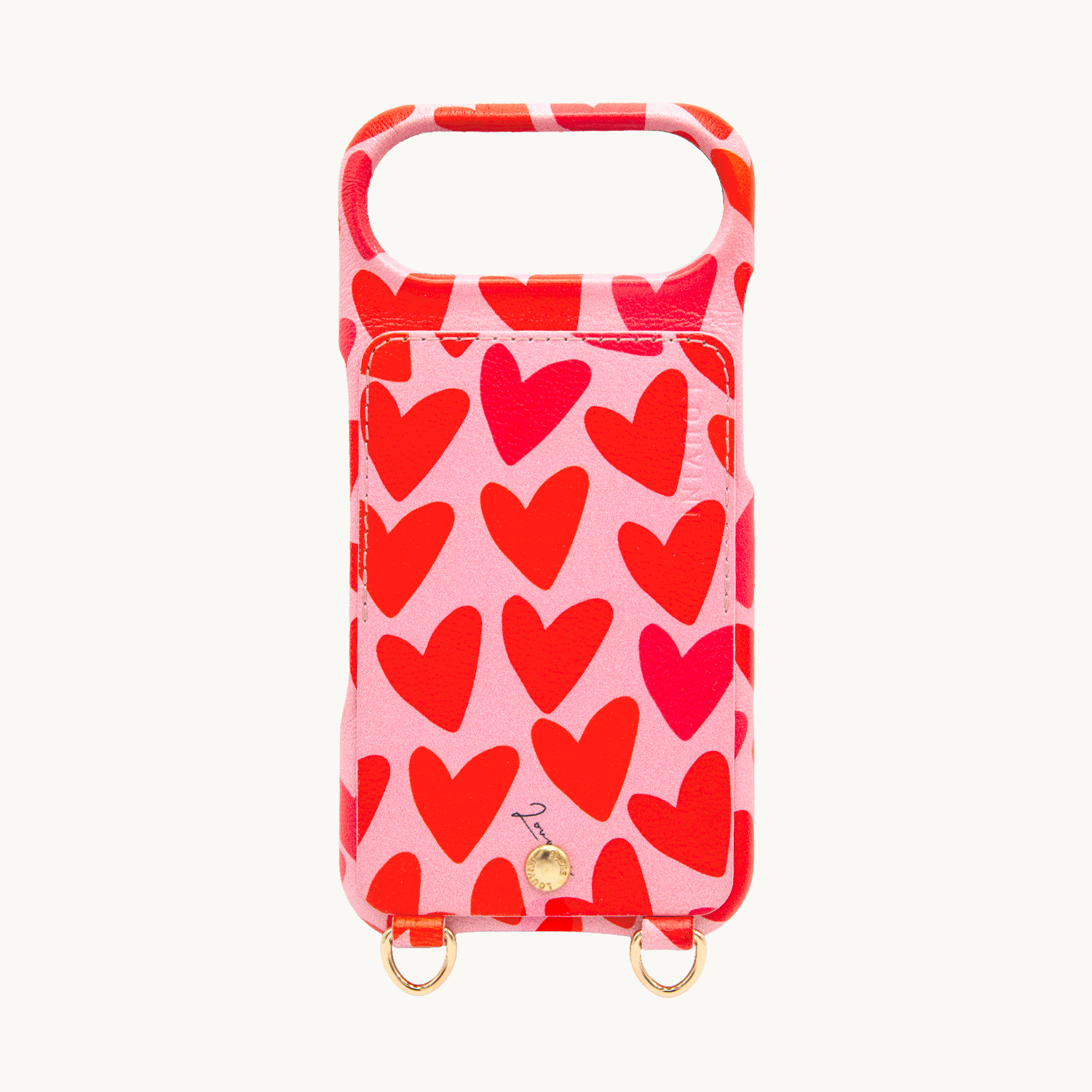 Leather iPhone case with wallet and loops LOU - Hearts