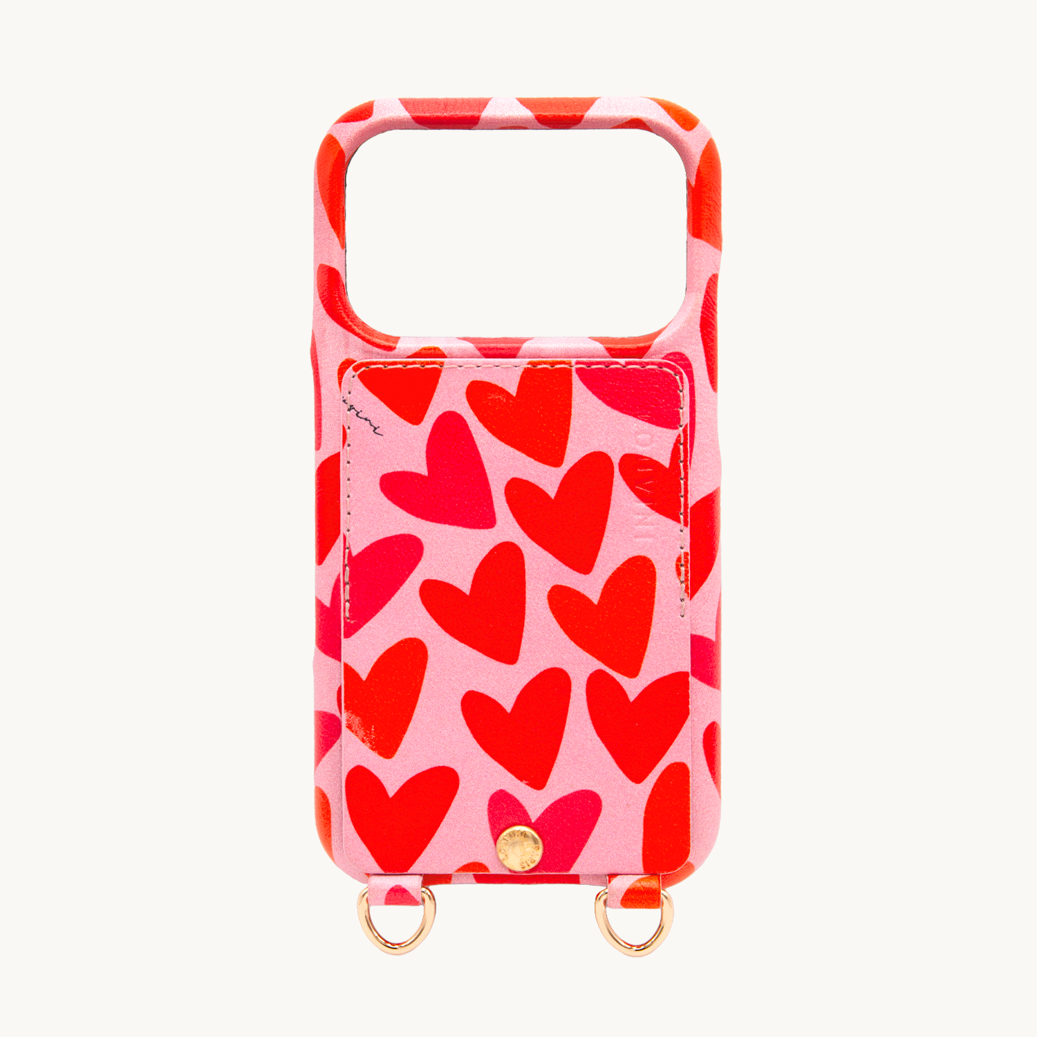 Leather iPhone case with wallet and loops LOU - Hearts