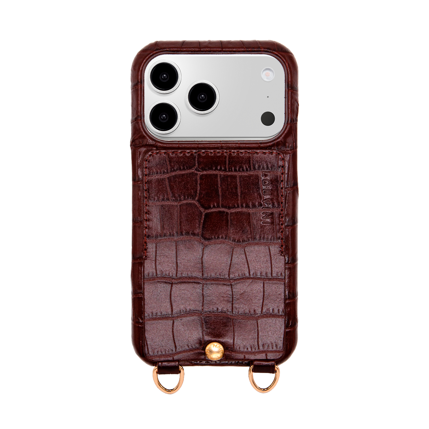 LOUVINI iPhoneケース iPhone Leather Case with wallet and loops LOU - Crocodile Brown