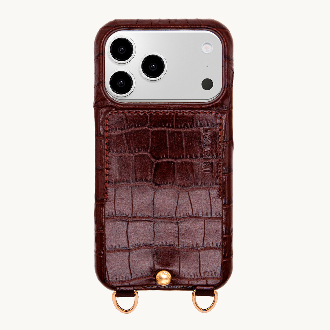 iPhone Leather Case with wallet and loops LOU - Crocodile Brown