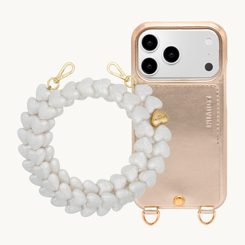 LOU Metallic Gold iPhone Case & Chain CUORE Pearl White