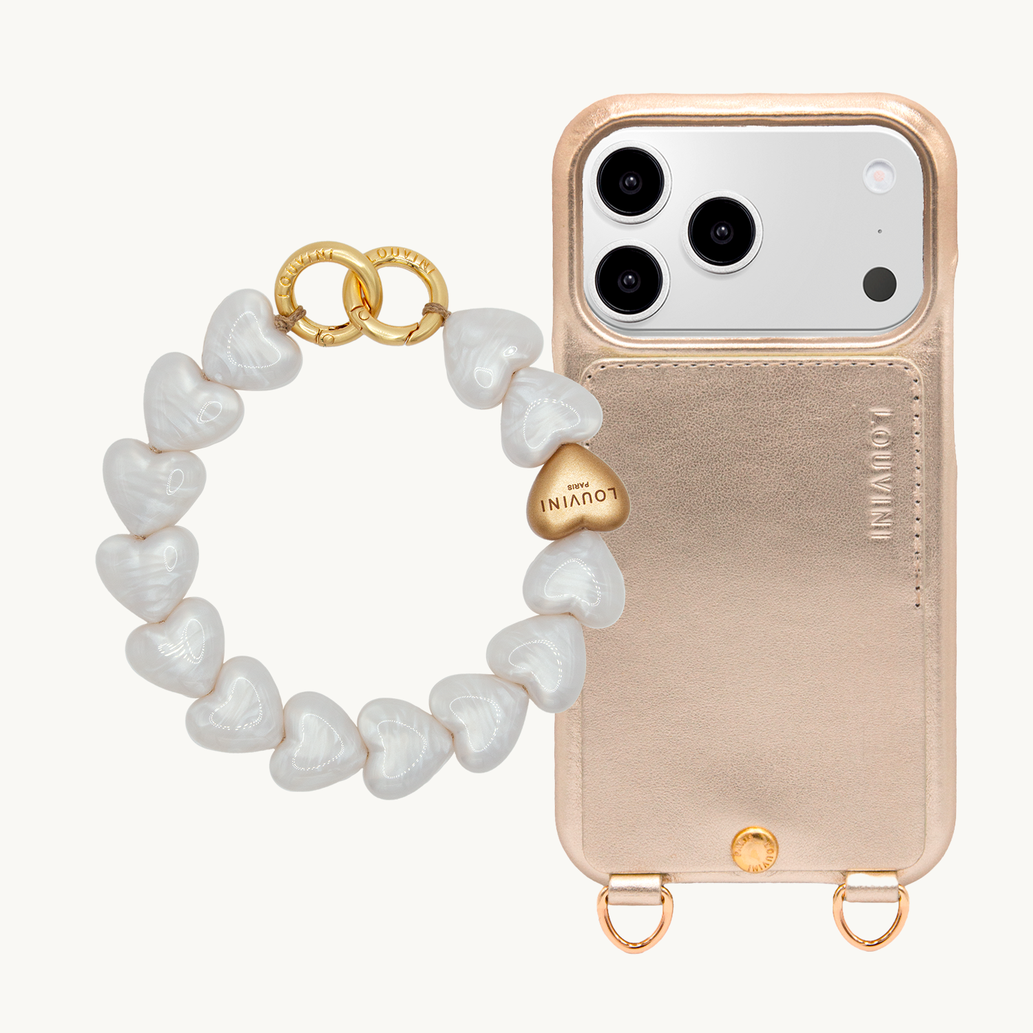 iPhone Case LOU Gold & PETIT CUORE Bracelet White Pearl