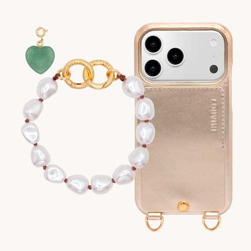 LOU Gold iPhone Case & PETIT MINDY NAKED bracelet & LUCKY CHARMS Green heart