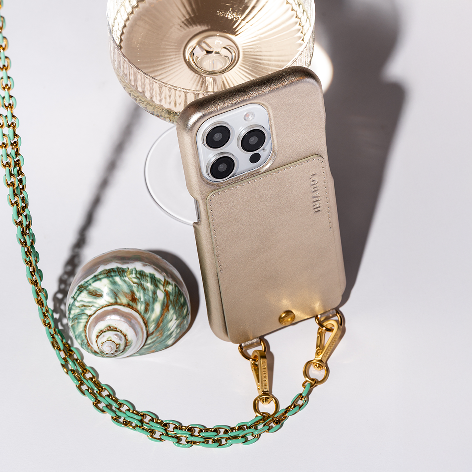 iPhone Leather Case with wallet and loops LOU - METALLIC GOLD-SILVER