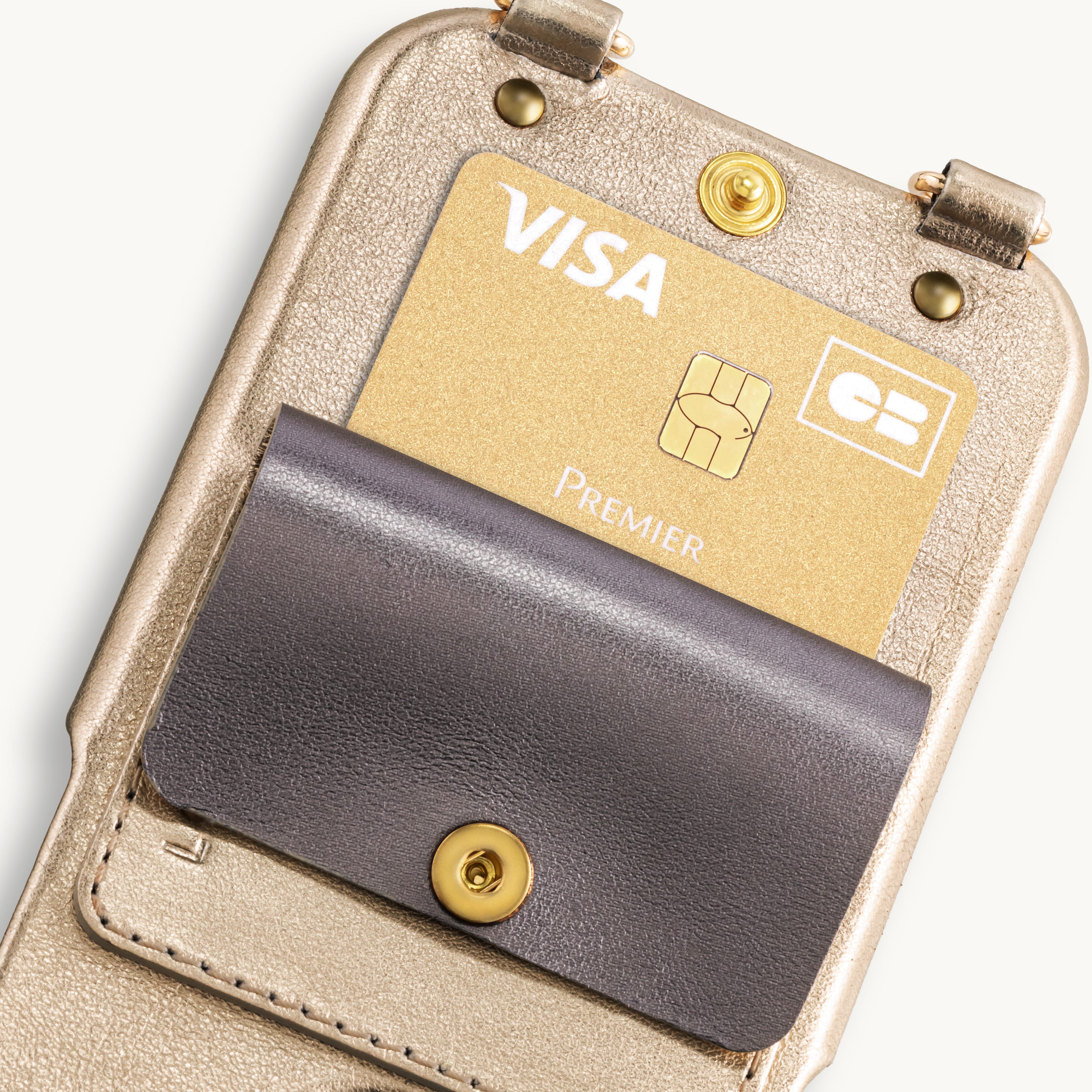 iPhone Leather Case with wallet and loops LOU - METALLIC GOLD-SILVER