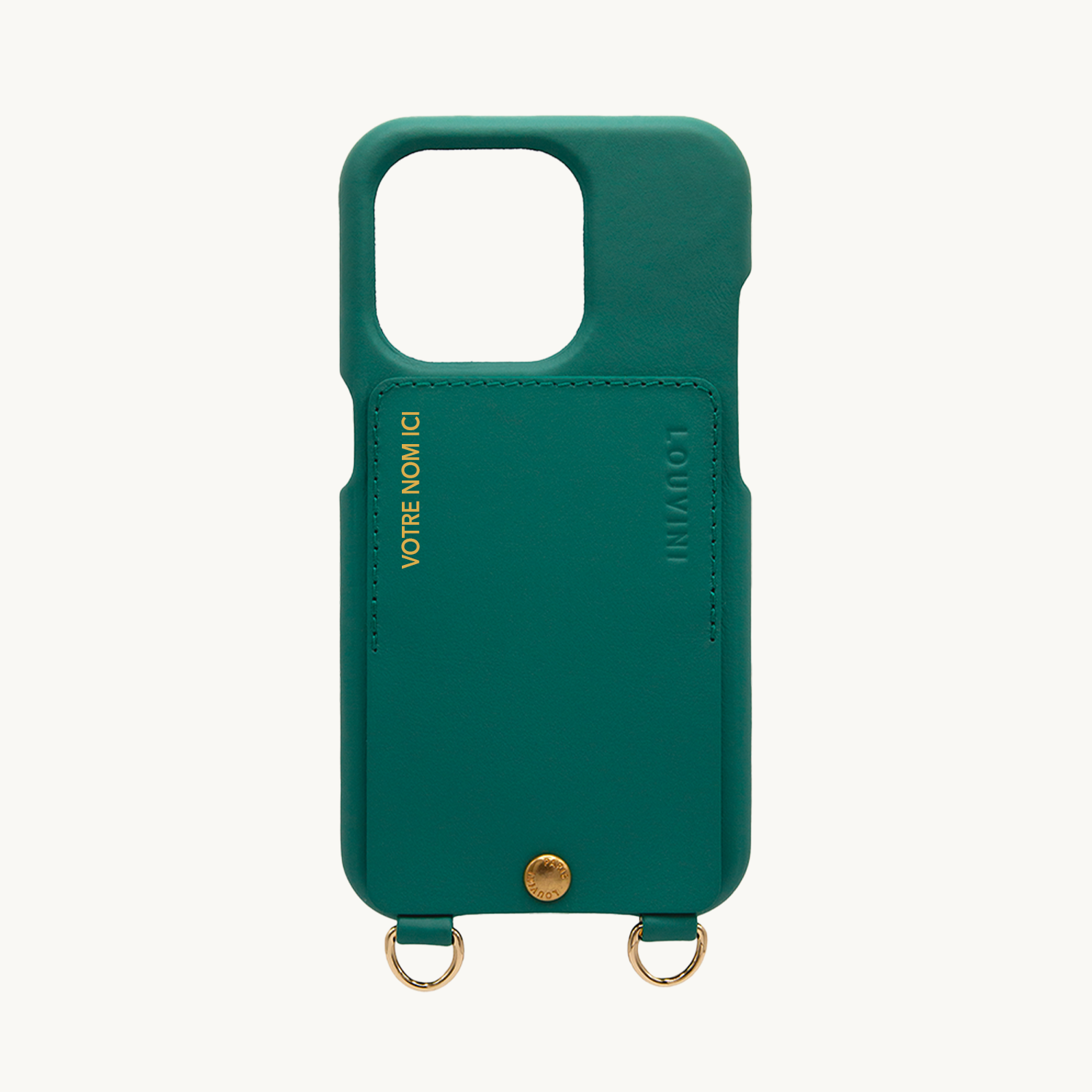 LEATHER IPHONE CASE WITH WALLET AND LOOPS LOU - EMERALD (PERSONALISABLE)