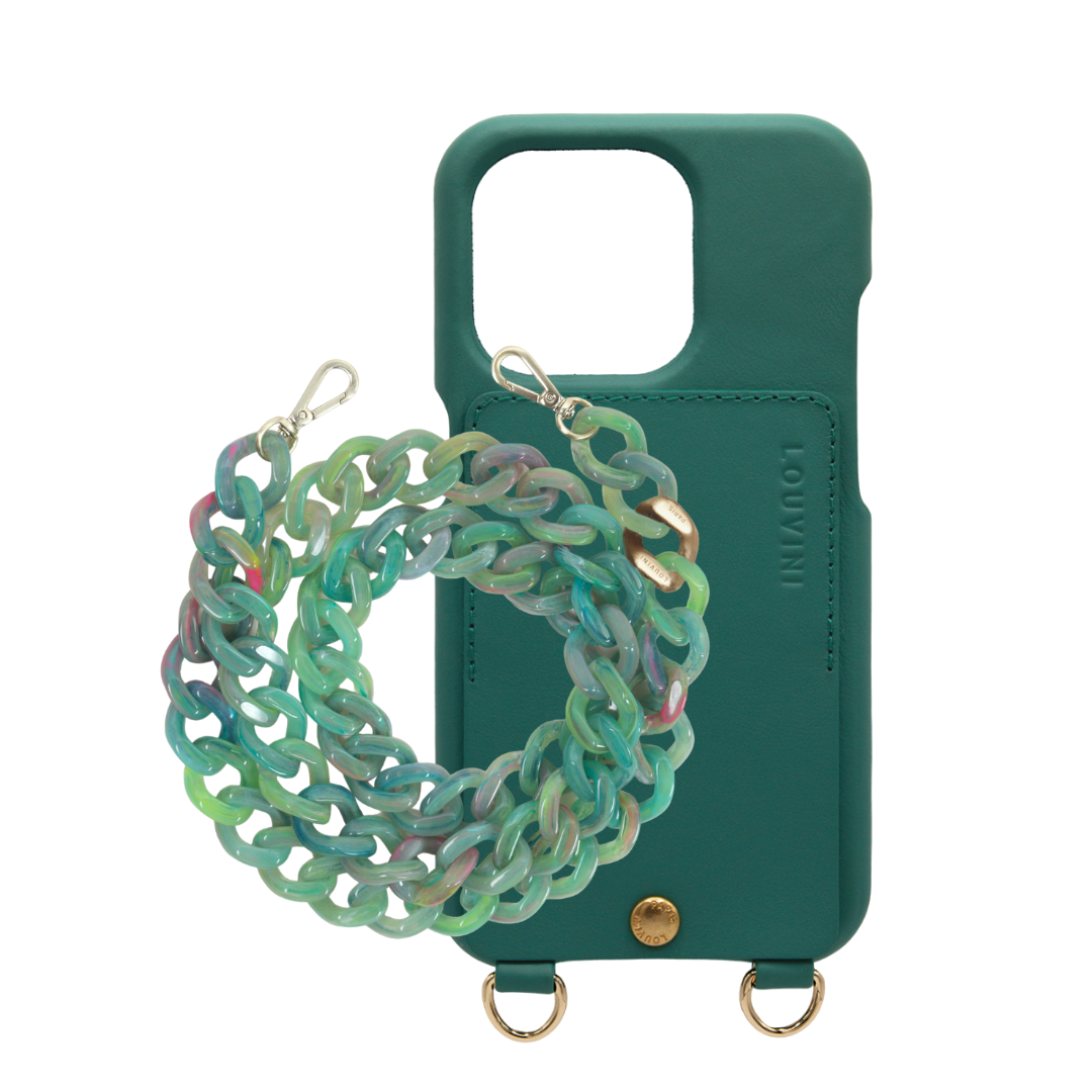 LOU Emerald Leather Case & ZOE Green-Jade Chain