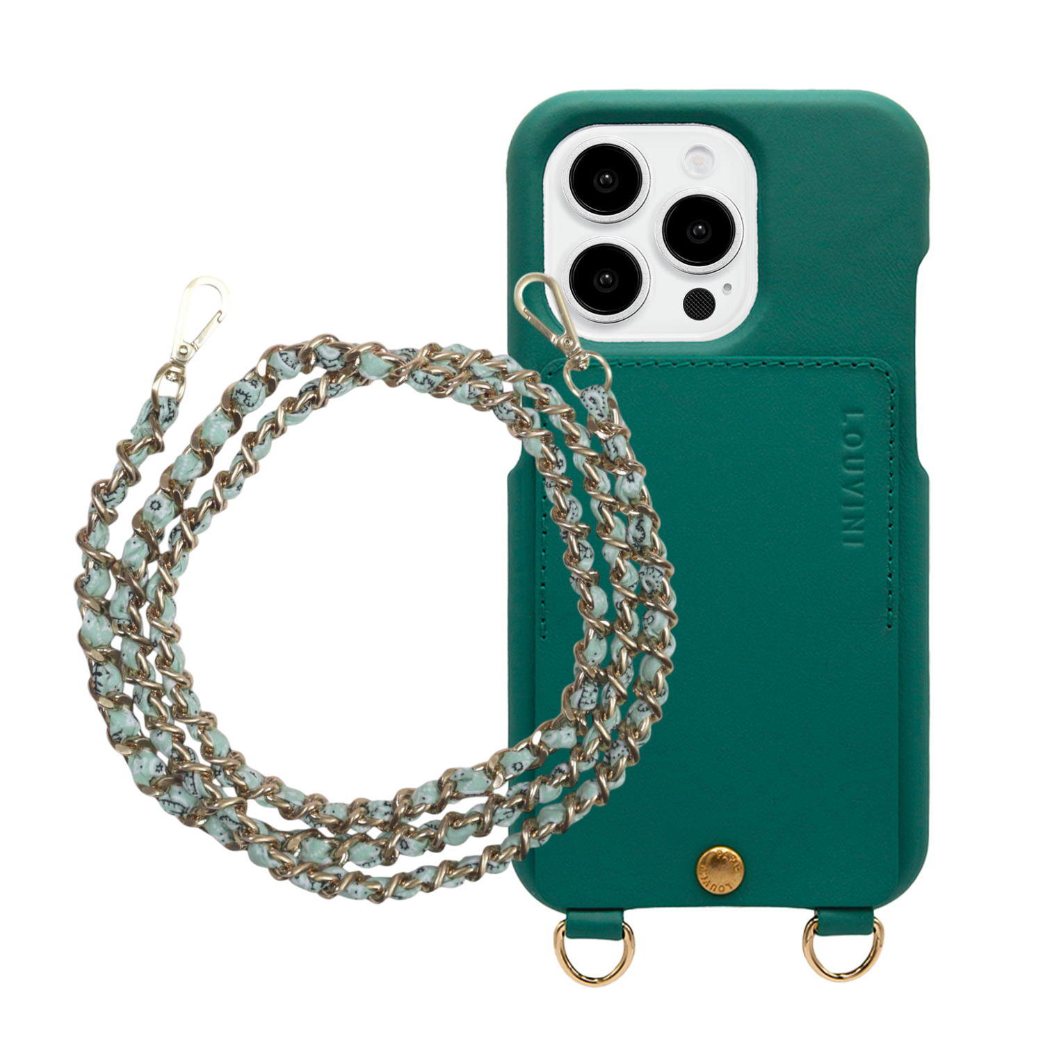 ensemble coque pour téléphone émeraude avec chaîne bandana verte 