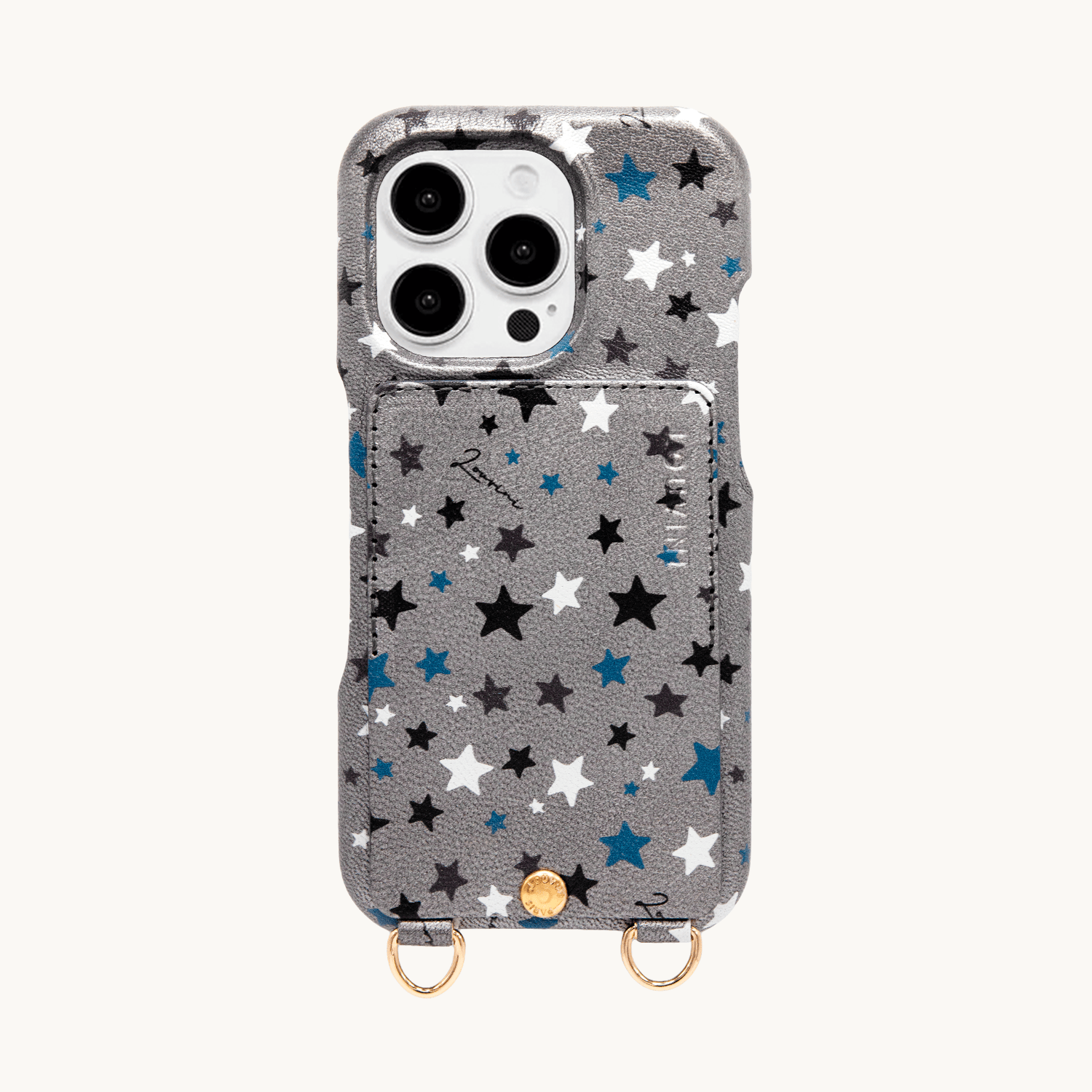 iPhone Leather Case with wallet and loops LOU - Silver Stars