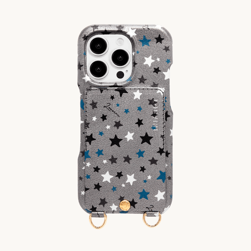 iPhone Leather Case with wallet and loops LOU - Silver Stars