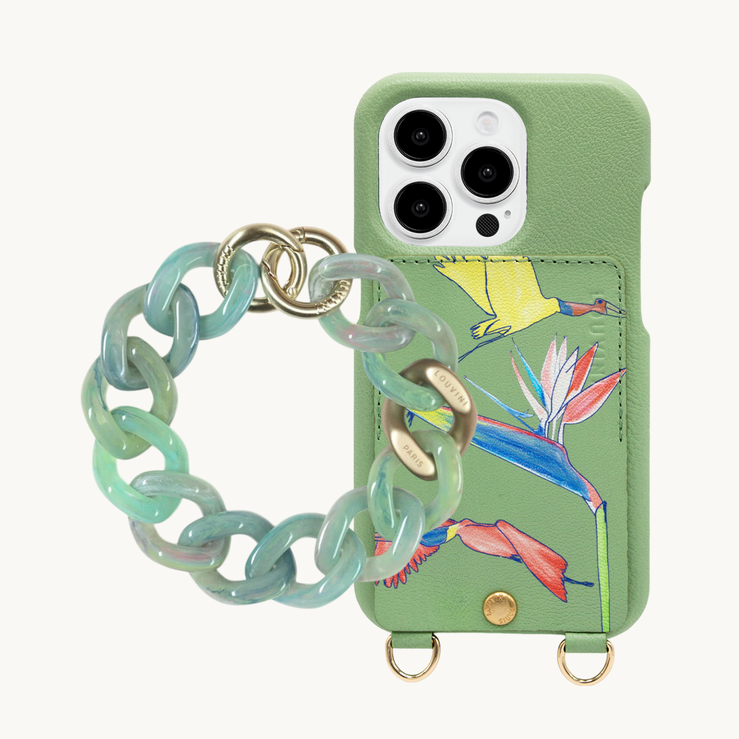 ensemble coque de téléphone avec étui en cuir vert et bracelet vert