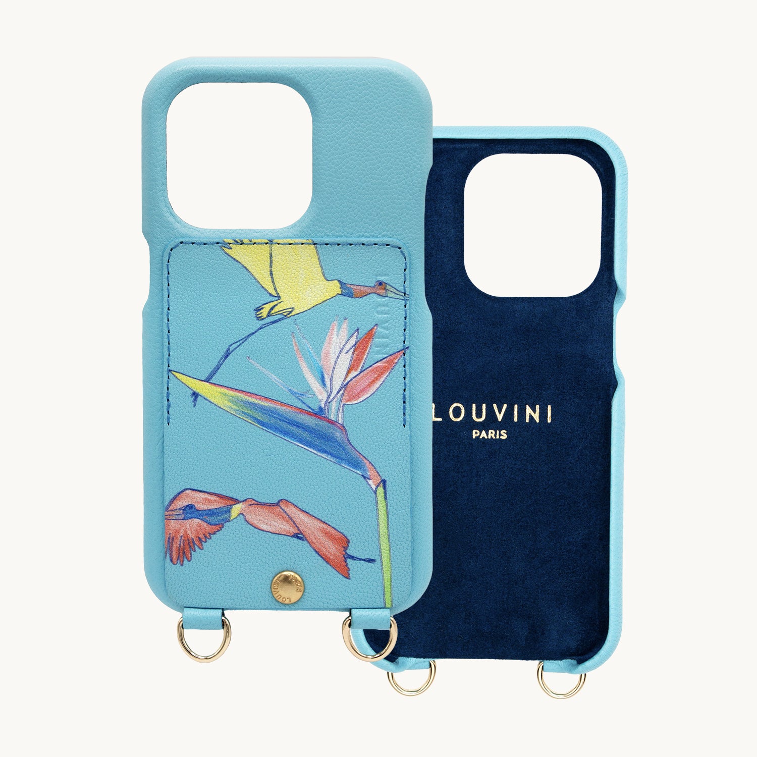 LEATHER IPHONE CASE WITH WALLET AND LOOPS LOU x FILIPE JARDIM - TURQUOISE