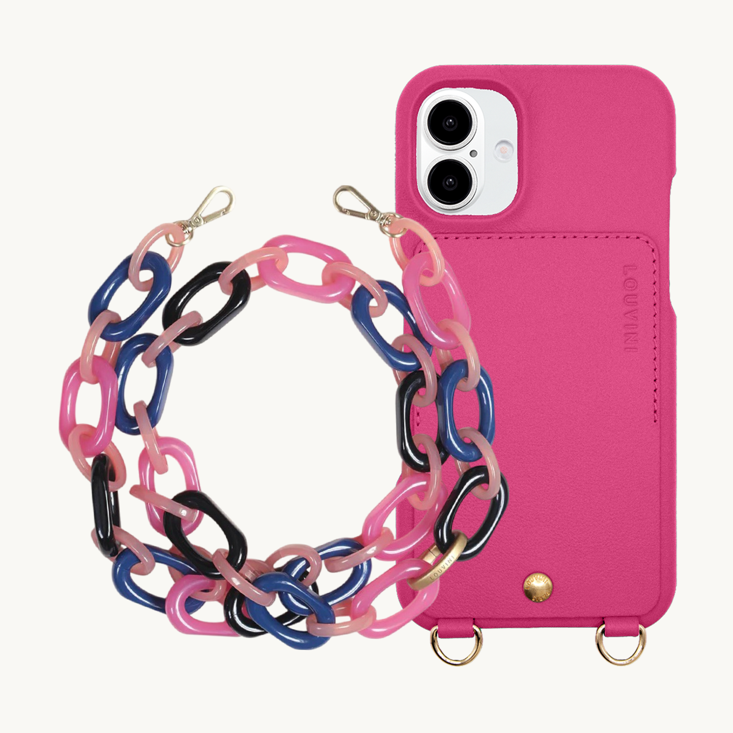 LOU Fuchsia Leather Case & CHIARA Navy-Pink Chain