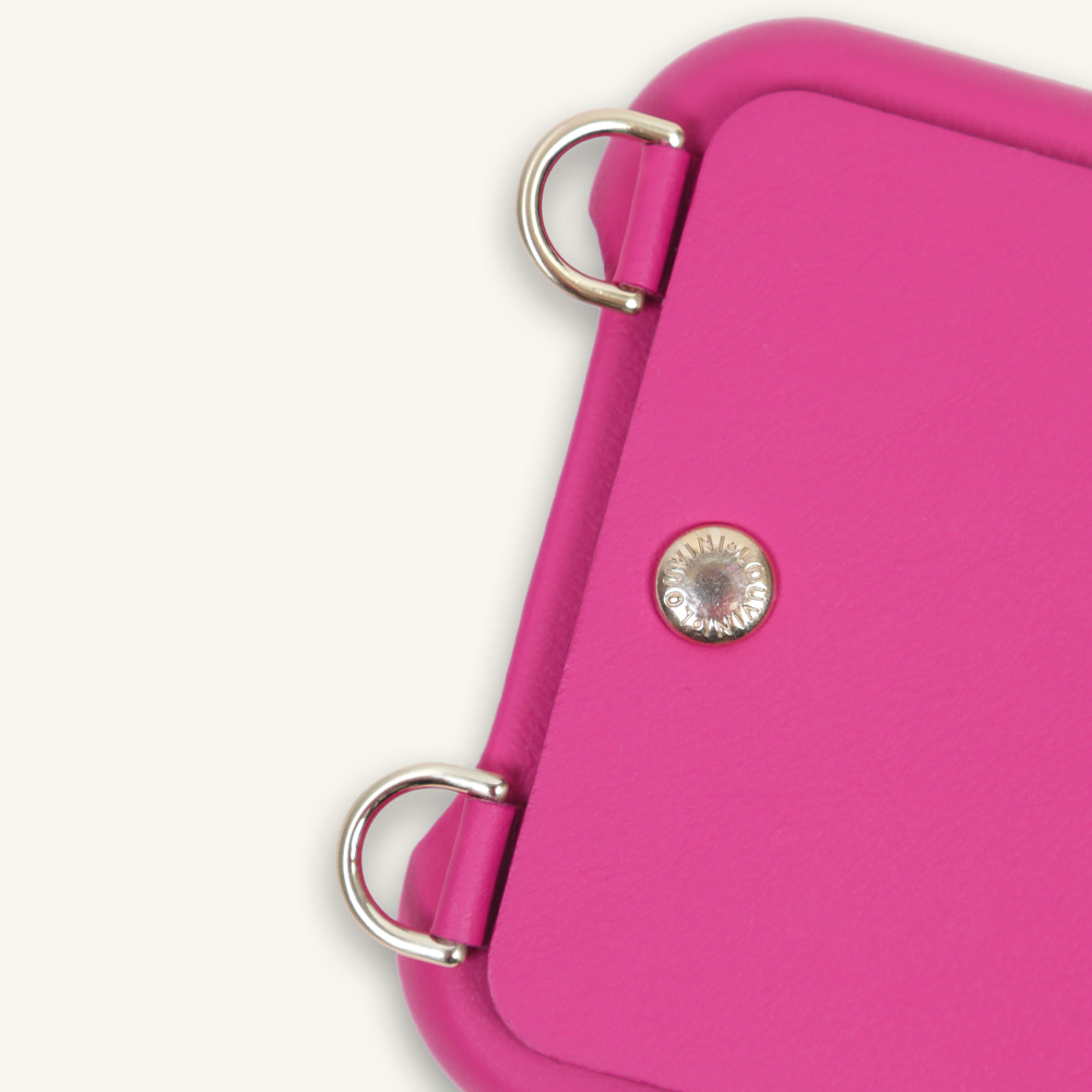 Leather iPhone case with wallet and hooks LOU - Fuchsia