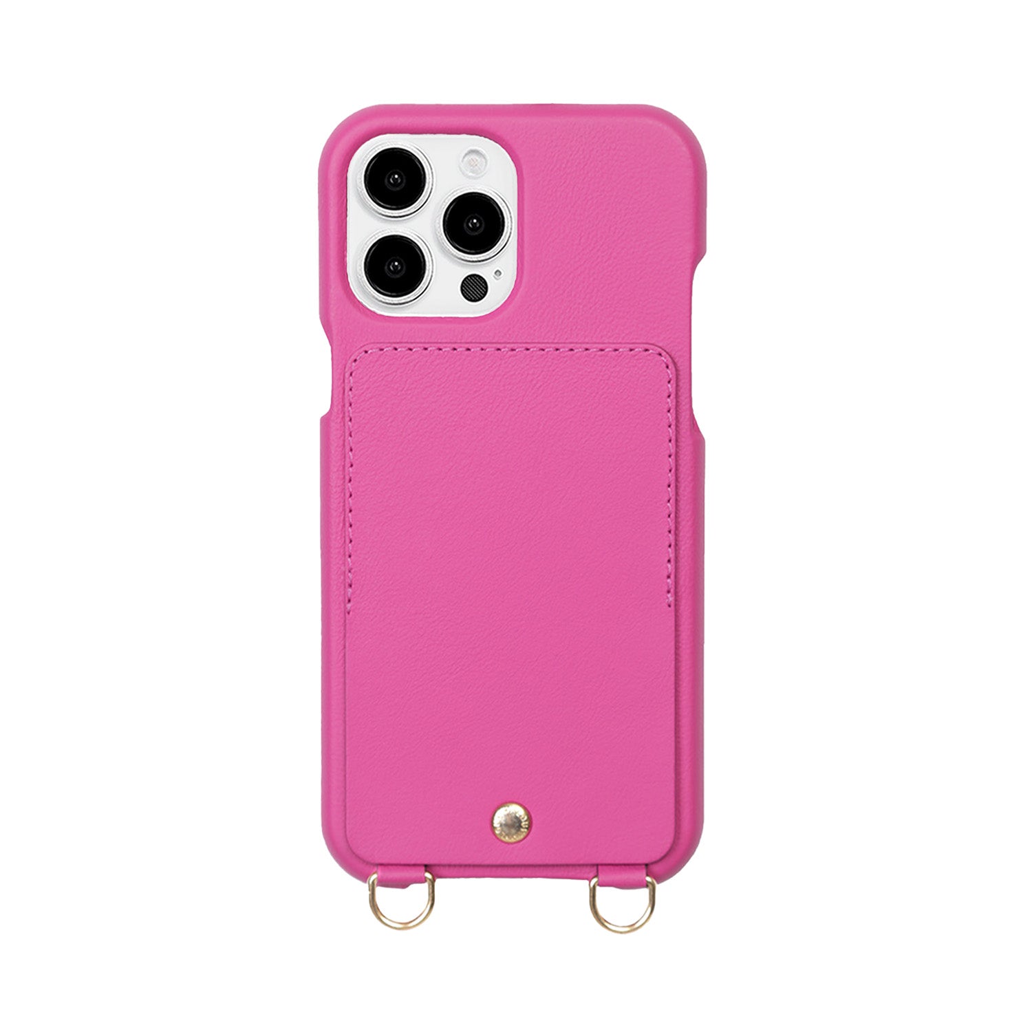 Leather iPhone case with wallet and loops LOU - Fuchsia