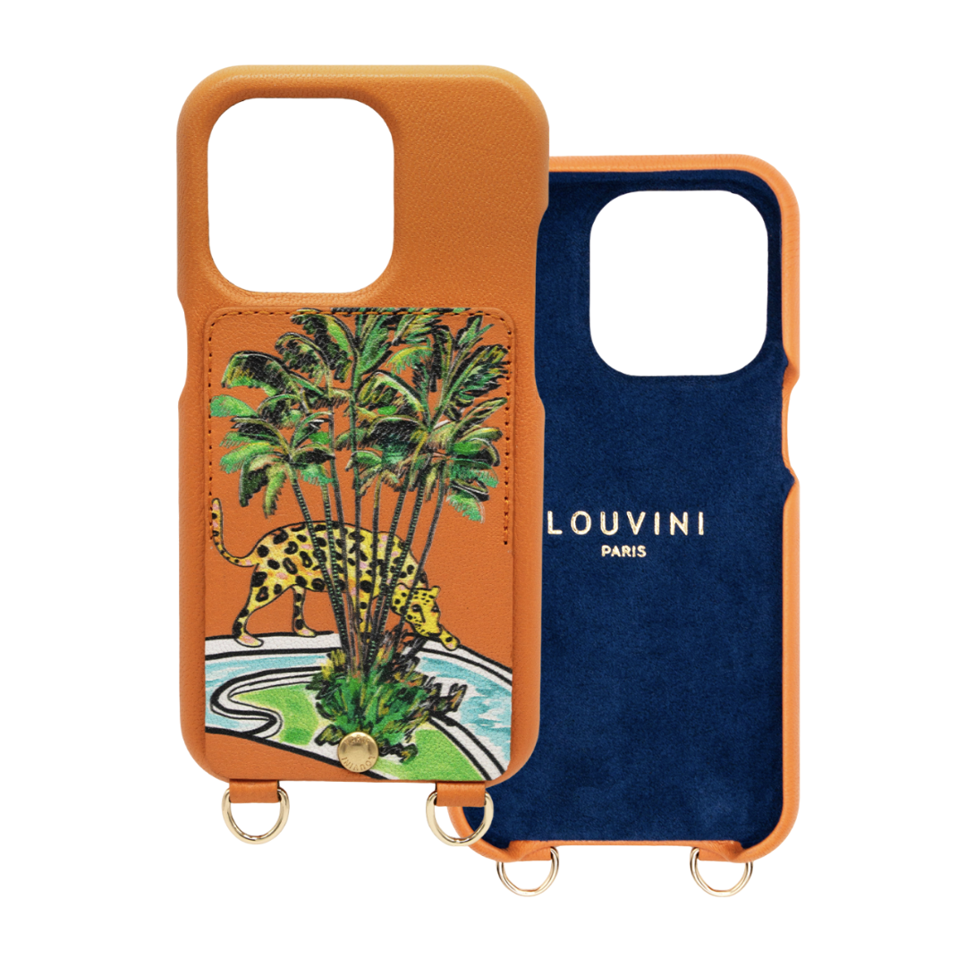 LEATHER IPHONE CASE WITH WALLET AND LOOPS LOU x FILIPE JARDIM - ORANGE