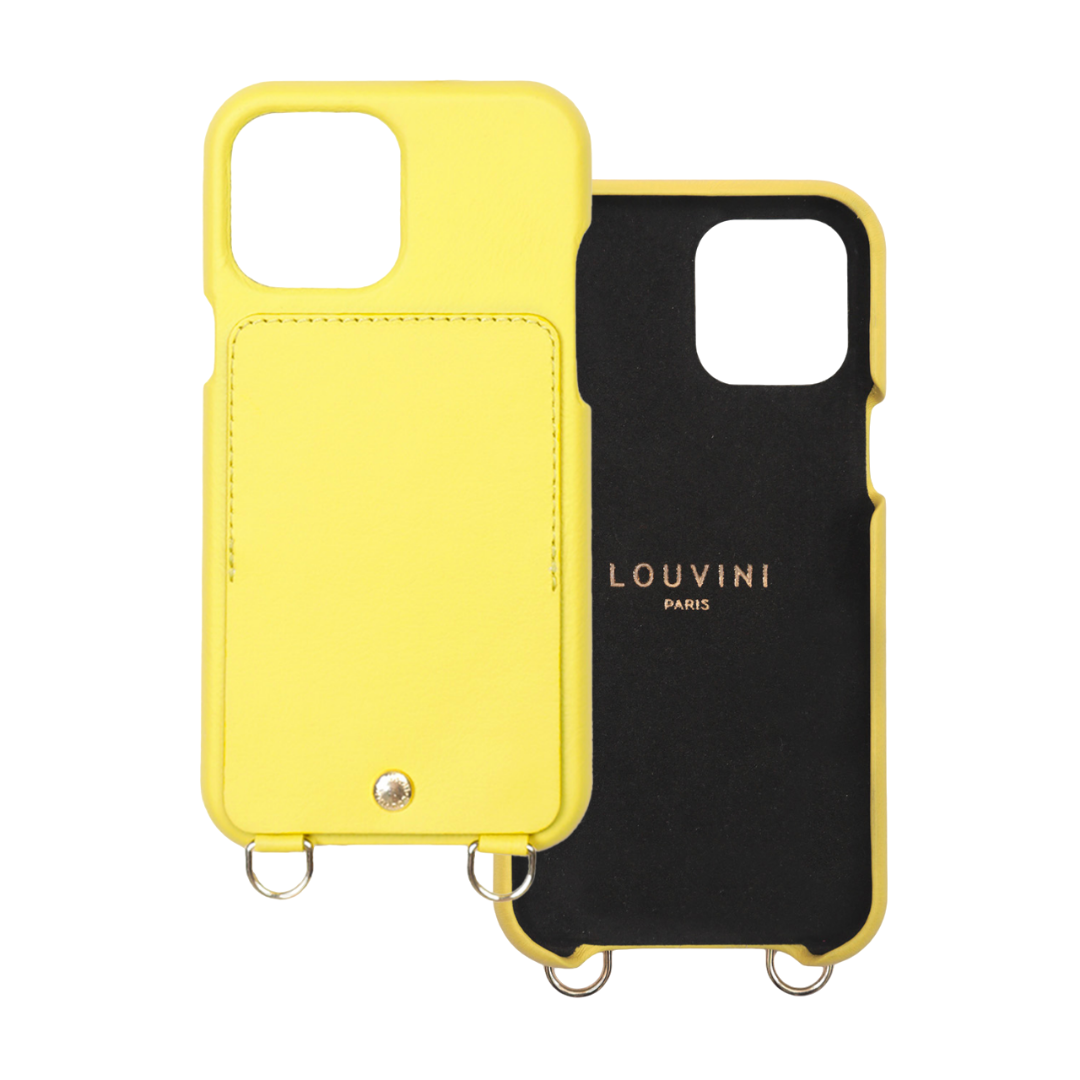 Coque iPhone cuir porte carte avec anneaux LOU Jaune