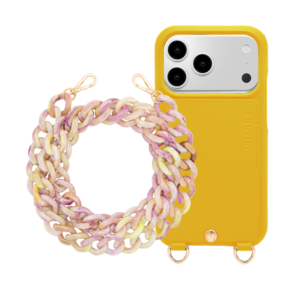 LOU Yellow iPhone Case & Chain ZOE Yellow-Purple