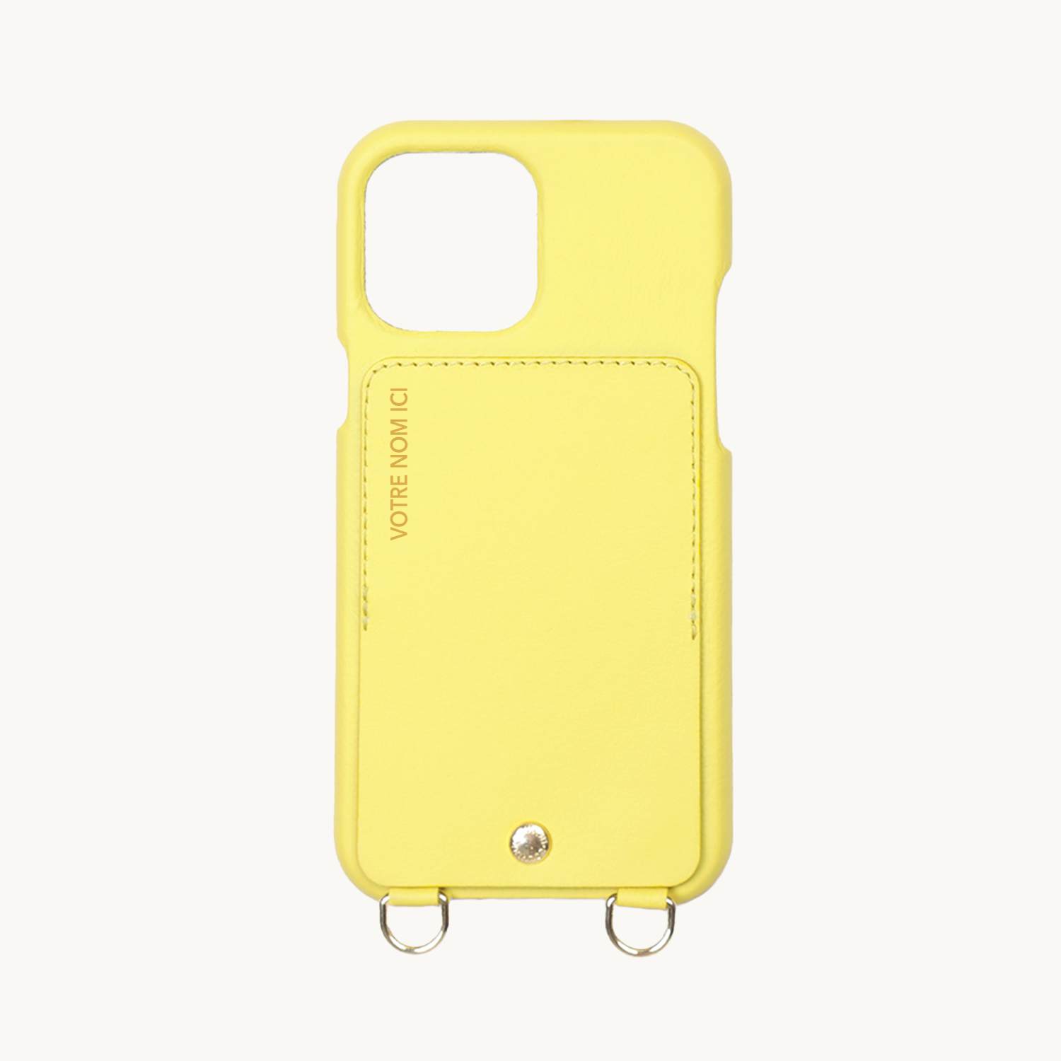 LEATHER IPHONE CASE WITH WALLET AND LOOPS LOU - YELLOW (PERSONALISABLE)