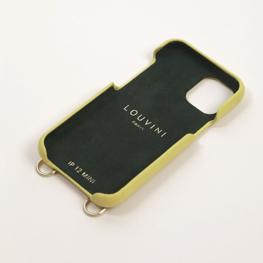 Coque iPhone cuir porte carte avec anneaux LOU jaune personnalisable