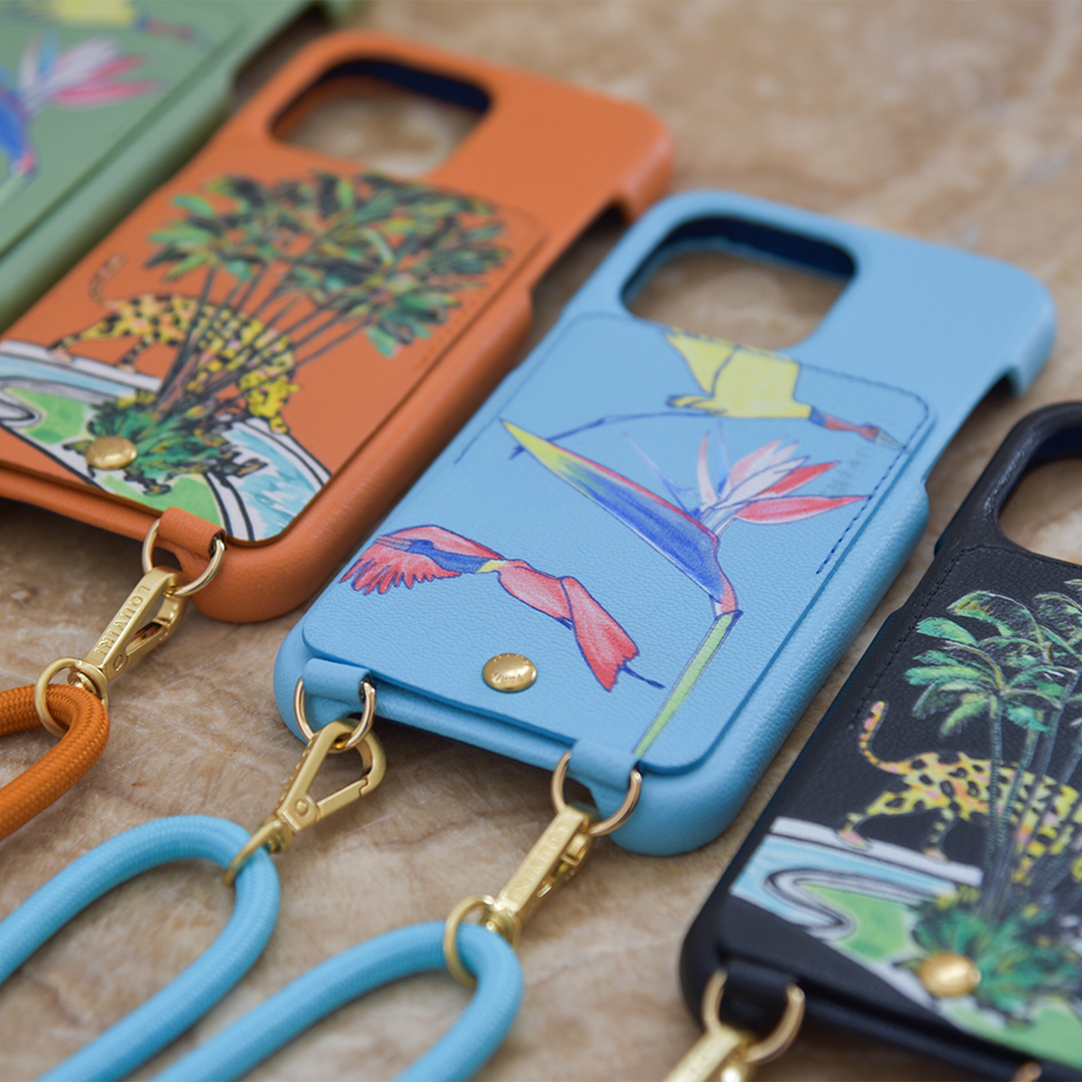 iPhone Leather Card Holder Case with Rings LOU x FILIPE JARDIM - Turquoise