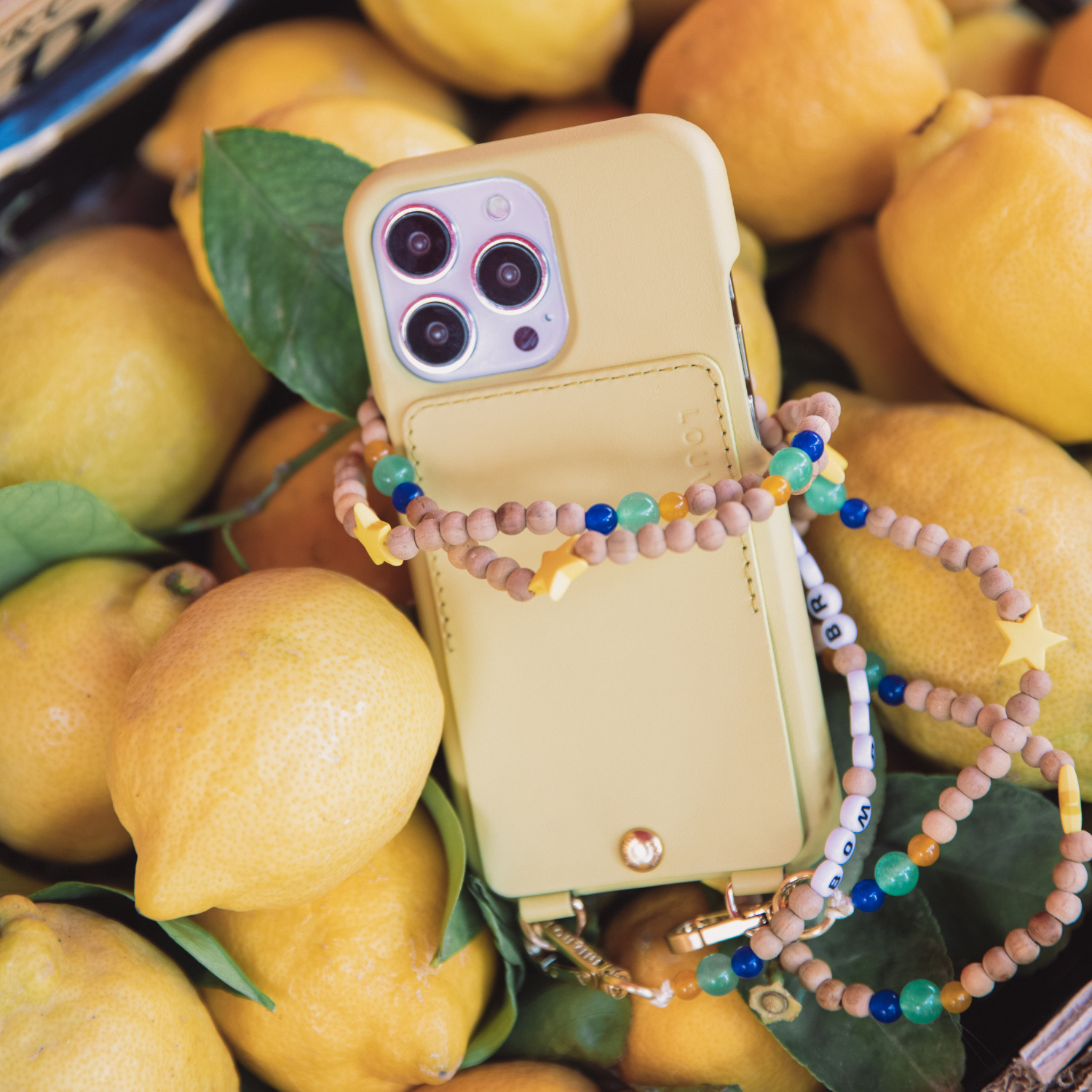 iPhone Leather Case with wallet and loops LOU - YELLOW
