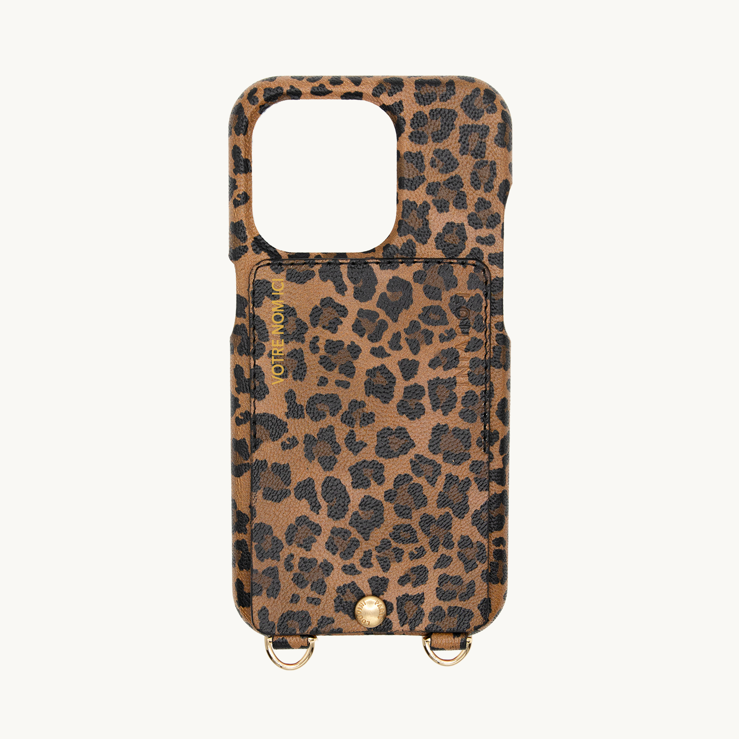 LEATHER IPHONE CASE WITH WALLET AND LOOPS LOU - LEOPARD (PERSONALISABLE)