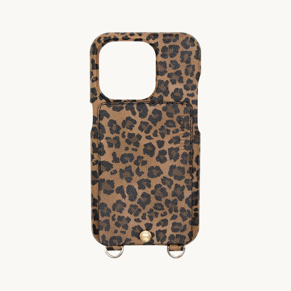 COQUE IPHONE CUIR PORTE CARTE AVEC ANNEAUX LOU  LEOPARD