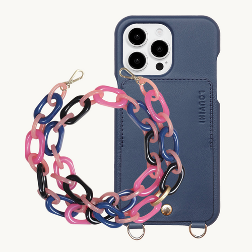 ensemble coque de téléphone avec étui marine et chaîne marine et rose 