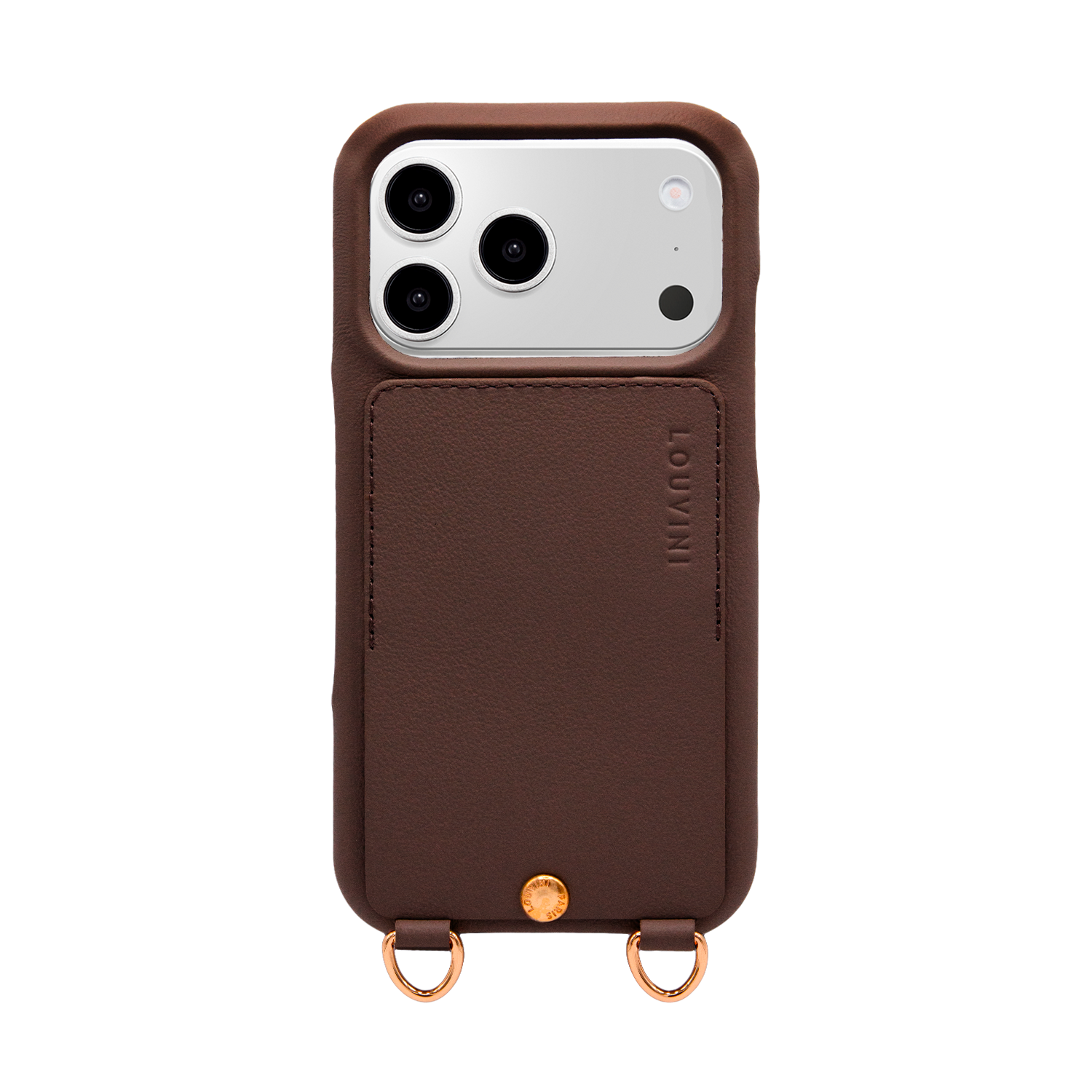 iPhone leather case with card holder and rings LOU - Brown