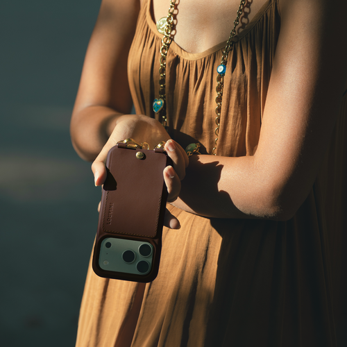 iPhone Leather Card Holder Case with Rings LOU - Brown