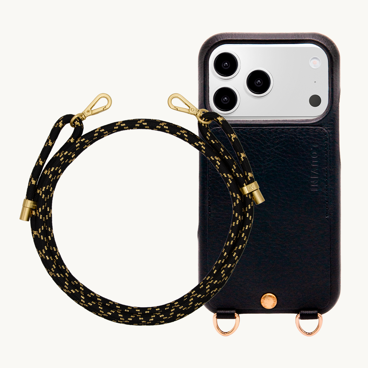 LOU Black iPhone Case & Cord TESSA Black-Gold