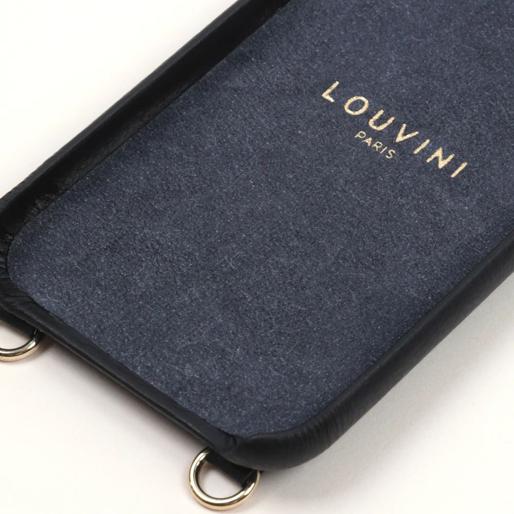 Coque iPhone cuir porte carte avec anneaux LOU noir logo LOUVINI