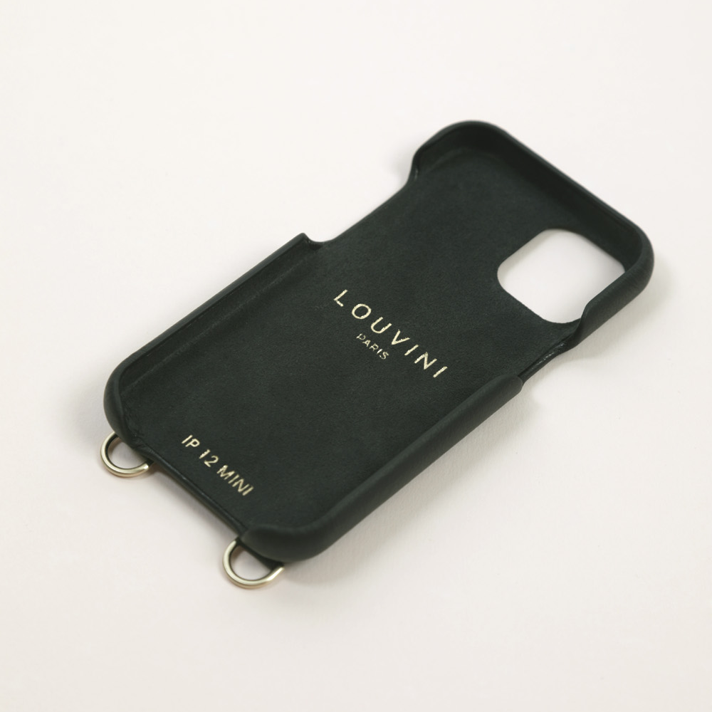 Coque iPhone cuir porte carte avec anneaux LOU noir personnalisable