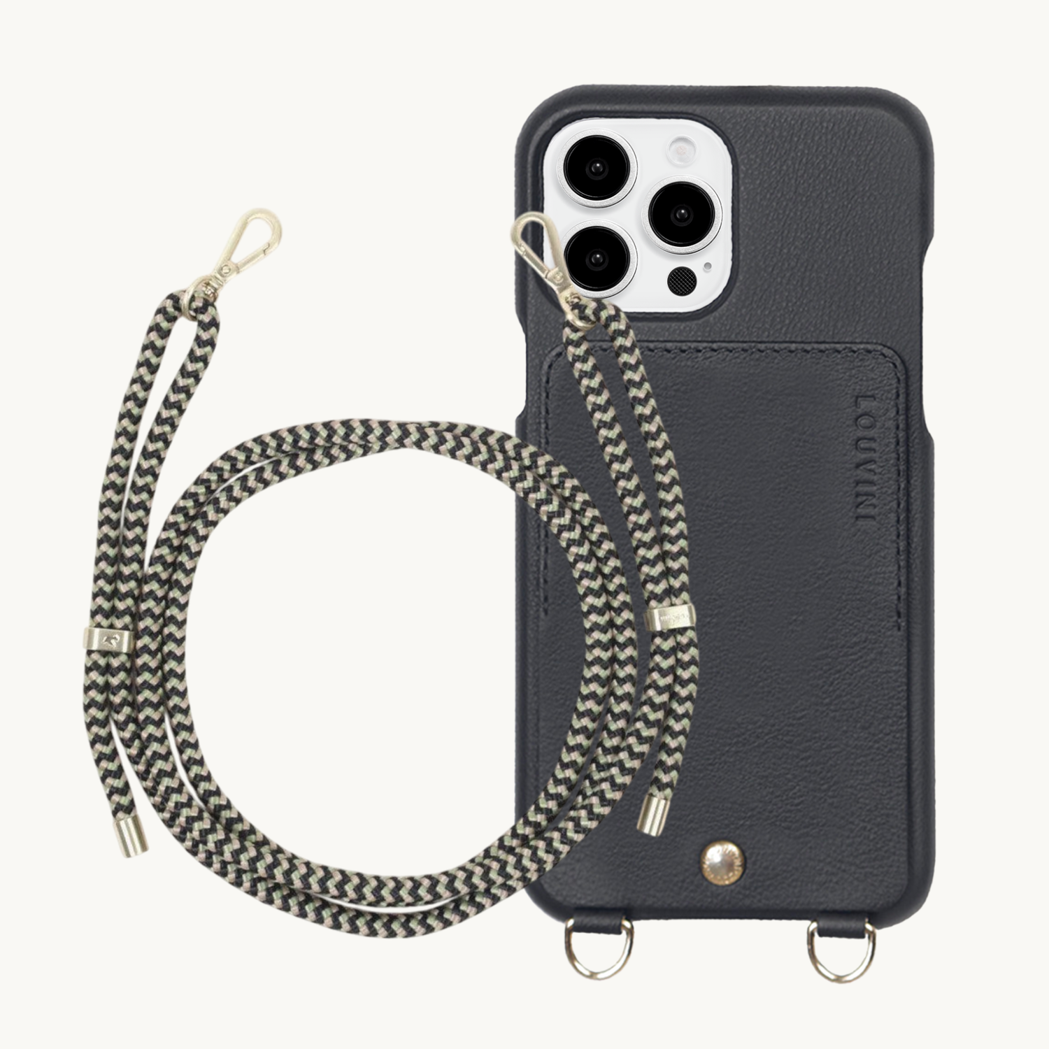 ensemble coque de téléphone avec étui en cuir noir et cordon noir vert 