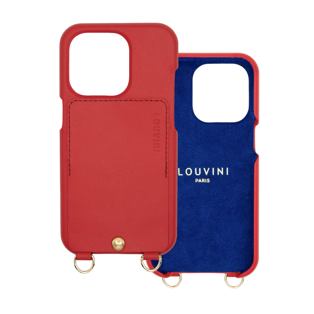 Coque iPhone cuir porte carte avec anneaux LOU Rouge